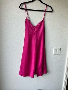 Wild Fable Hot Pink Fuchsia Satin Slip Dress with Lace Trim